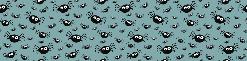Creepy Halloween banner with spiders. Seamless pattern. Vector