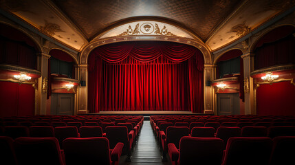 Empty Theater with Red Velvet Seats