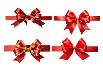 collection Red Gift Bow, Red Ribbon isolated on white background. front view; for decoration.