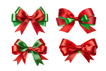 Gift Bow red and green Ribbon isolated on white background. front view