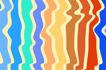 Abstract background of groovy Wavy Lines design in 1970s Hippie Retro style. Vector pattern ready to use for cloth, textile, wrap and other