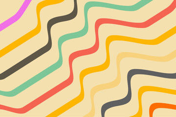 Abstract background of groovy Wavy Lines design in 1970s Hippie Retro style. Vector pattern ready to use for cloth, textile, wrap and other