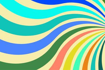 Abstract background of groovy Wavy Lines design in 1970s Hippie Retro style. Vector pattern ready to use for cloth, textile, wrap and other