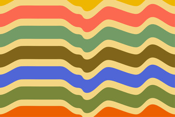 Abstract background of groovy Wavy Lines design in 1970s Hippie Retro style. Vector pattern ready to use for cloth, textile, wrap and other