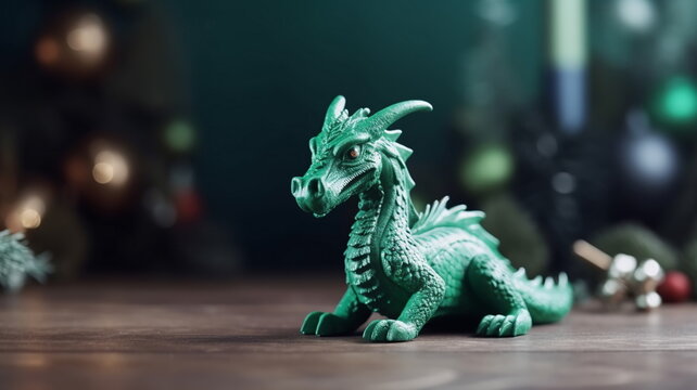 Toy Green Wooden Dragon As Symbol Of Chinese 2024 New Year