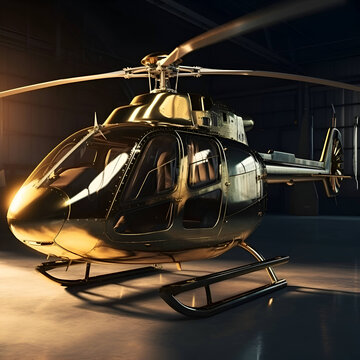 Helicopter in a hangar. 3D render. Vintage style.