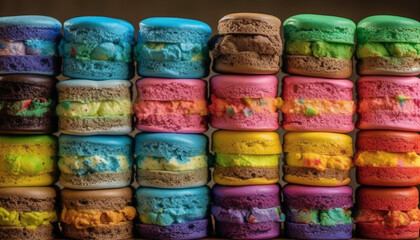 Fototapeta premium A vibrant collection of gourmet macaroons in a colorful arrangement generated by AI