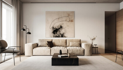 Fototapeta premium Modern luxury apartment showcases elegant, comfortable design with sparse decor generated by AI