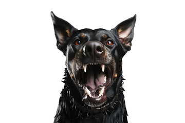 Portrait of angry doberman dog isolated on transparent background. Generative Ai - obrazy, fototapety, plakaty