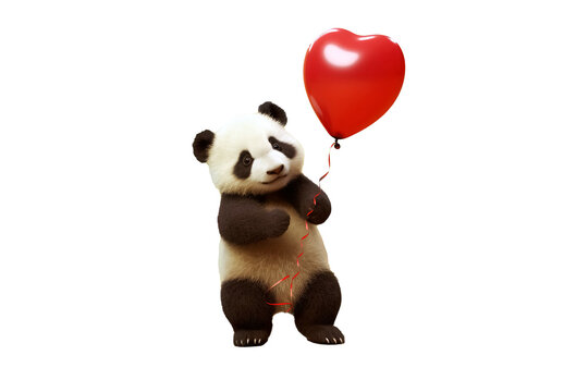 panda with balloon heart isolated on transparent background, card for Valentine's Day. Generative Ai