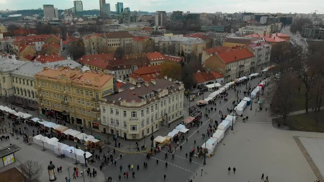 Aerial view of crowds attending Kaziuko muge or Kaziukas, traditional Easter market, annual crafts fair held every March on Old Town streets.