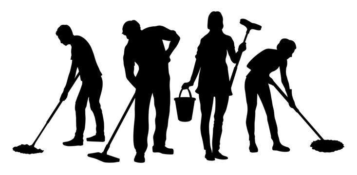 Cleaning workers SVG, Сleaner SVG, Cleaners mop the floor SVG, Сleaner icons, Cleaners silhouettes, Сleaner cut file