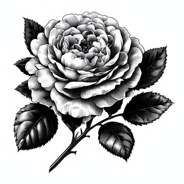 Rose flower Blossom Line Art, black and white Rose flower illustration