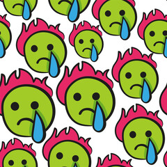 Obraz premium sad emoji in vector.pattern with a subcultural object.crying emoji on fire. pattern for fabric, background, print. Series of teenage patterns and icons