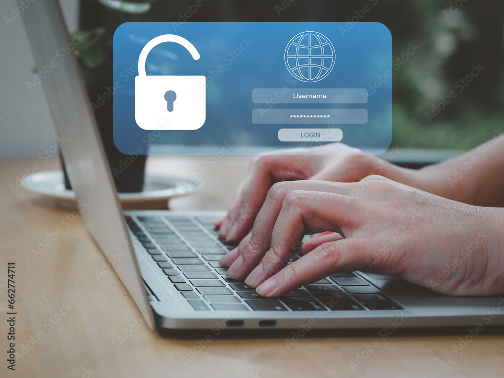 Wall mural access security cyber and privacy, businessmen use internet security to log in with passwords to acc