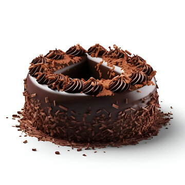 Chocolate cake isolated on white background. 3d illustration. Top view.