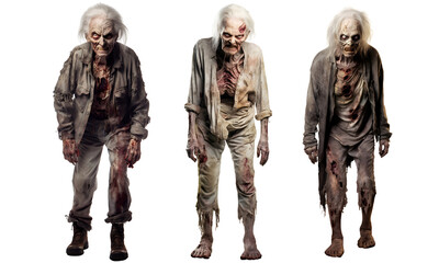 scary old woman zombie on transparent background