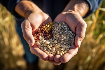 handful of grain and wheat seeds