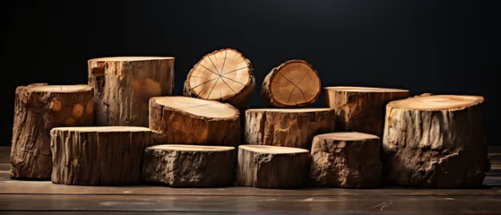 Gordijnen Sliced Wood Logs © Custom Media