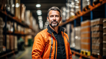 Professional men working together in a warehouse. Fulfillment, logistics, transportation background