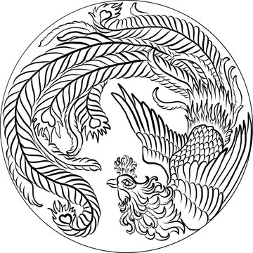 recommend clip art: Beautiful line art of Phoenix for tattoo design on background.Phoenix vector for printing on shirt.Golden vector illustration for doodle art and coloring book on white isolated background.