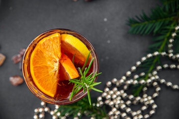 mulled wine christmas cocktail citrus rosemary drink new year holiday appetizer meal food snack on...
