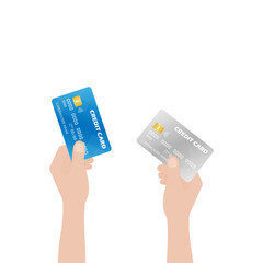 Credit Card. Hand Holding Credit Card or Debit Card. Vector Illustration Isolated on White Background. 
