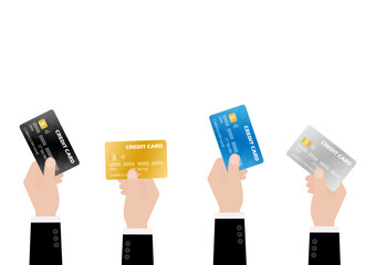 Credit or Debit Card. Businessman's Hand Holding Credit or Debit Card. Hand Showing Credit Card. Vector Illustration Isolated on White Background. 