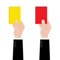 Hand Holding Red Card and Yellow Card for Football Match. Vector Illustration. 