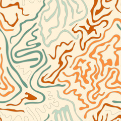 Abstract psychedelic seamless colorful artwork with hand drawn wave patterns