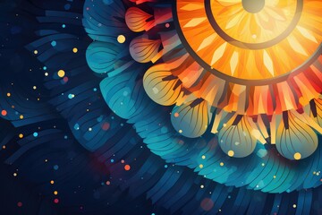 Abstract background with blue and orange spirals. Abstract banner for New Year 's Eve - obrazy, fototapety, plakaty