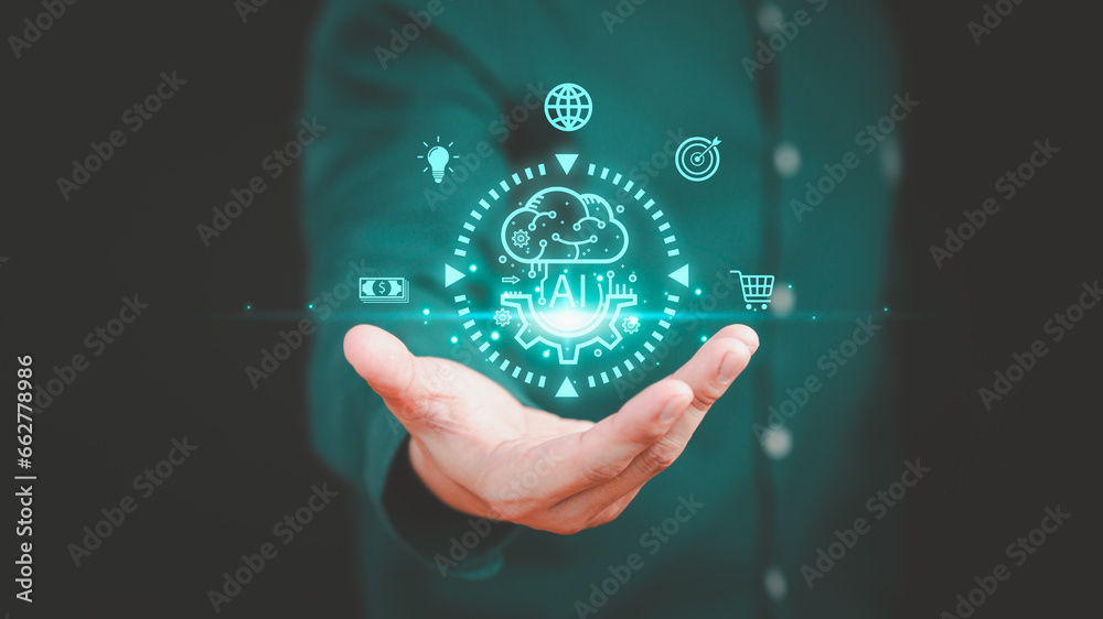 Poster ai technology, artificial intelligence. money and banking, online shopping, payment, internet. commu
