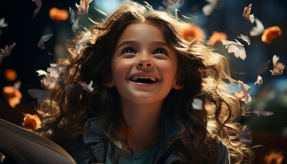 Fototapeta premium Smiling girl, happiness, cheerful, cute, enjoyment, joy, playful, carefree, beauty generated by AI