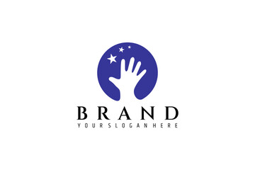 Logo of hand reaching for star with combination of circle shapes in flat design style