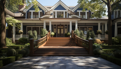 Obraz premium Modern architecture blends with nature in a luxurious residential district generated by AI