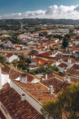 Fototapeta na wymiar Skyline as it seen from castle walls in UNESCO heritage town of Óbidos, Leiria, Portugal.