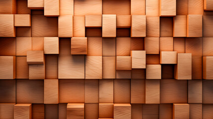 Randomly shifted wooden cubes or blocks surface background texture
