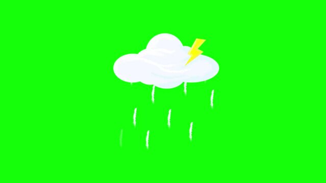 Raining clouds with lightning vector cartoon on green screen. They will bring your character designs to life. Seamless loop animation