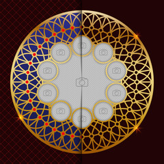 Abstract pattern of lines. Two color variants of the decorative frame. Golden border. Template for decorating ceramic, porcelain dishes, plates. Photographic insert. Silk screen printing.