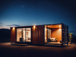 Shipping container home. Modular prefabricated house made from shipping containers. Living off grid concept - 662783171