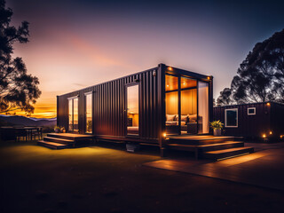 Shipping container home. Modular prefabricated house made from shipping containers. Living off grid concept - 662783174