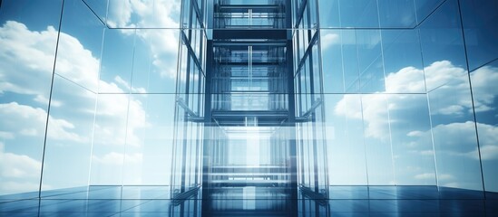 Contemporary high rise with elevator With copyspace for text - obrazy, fototapety, plakaty