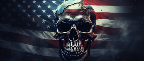 Skull with American Flag - obrazy, fototapety, plakaty
