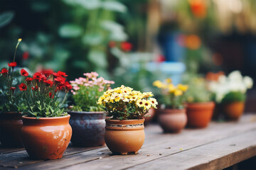 Fototapeta na wymiar view of small flowers in pots