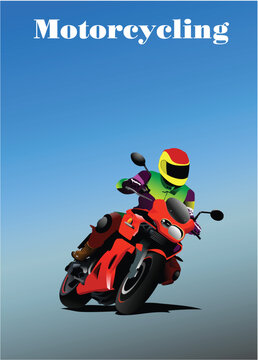Sky  background with motorcycle image. Vector 3d illustration