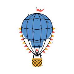 Blue Hot Air Balloon as Aircraft Flying in the Air Vector Illustration