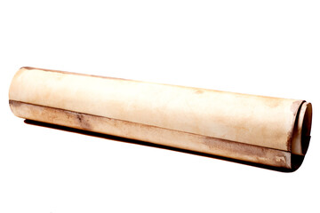 Scroll of vintage paper isolated on white.