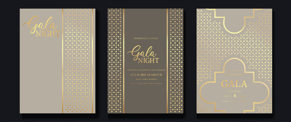 Luxury invitation card background vector. Golden elegant geometric shape, gold line gradient, sparkle on light background. Premium design illustration for gala card, grand opening, party invitation.