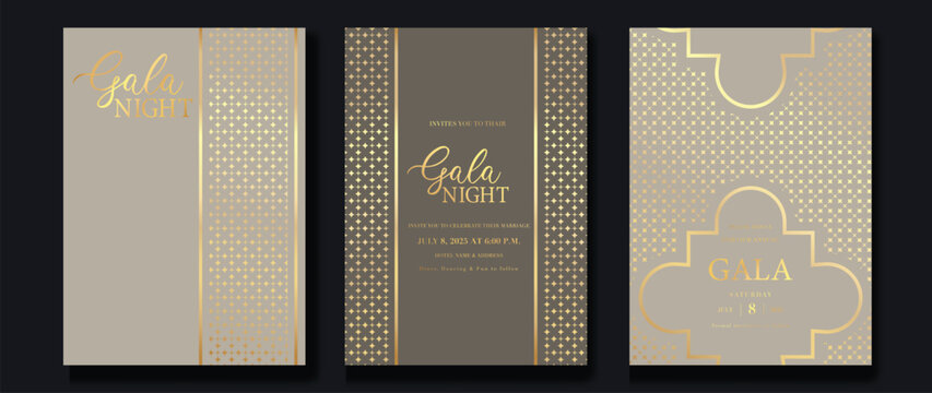 Luxury invitation card background vector. Golden elegant geometric shape, gold line gradient, sparkle on light background. Premium design illustration for gala card, grand opening, party invitation.