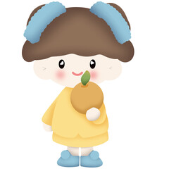 Illustration set of cartoon drawings of cute girl